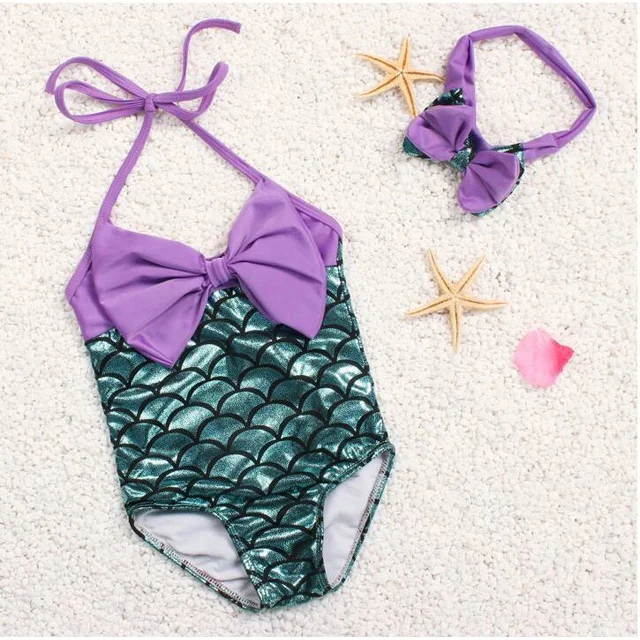 New design cute baby girl  bathing suit kids swimwear with headband