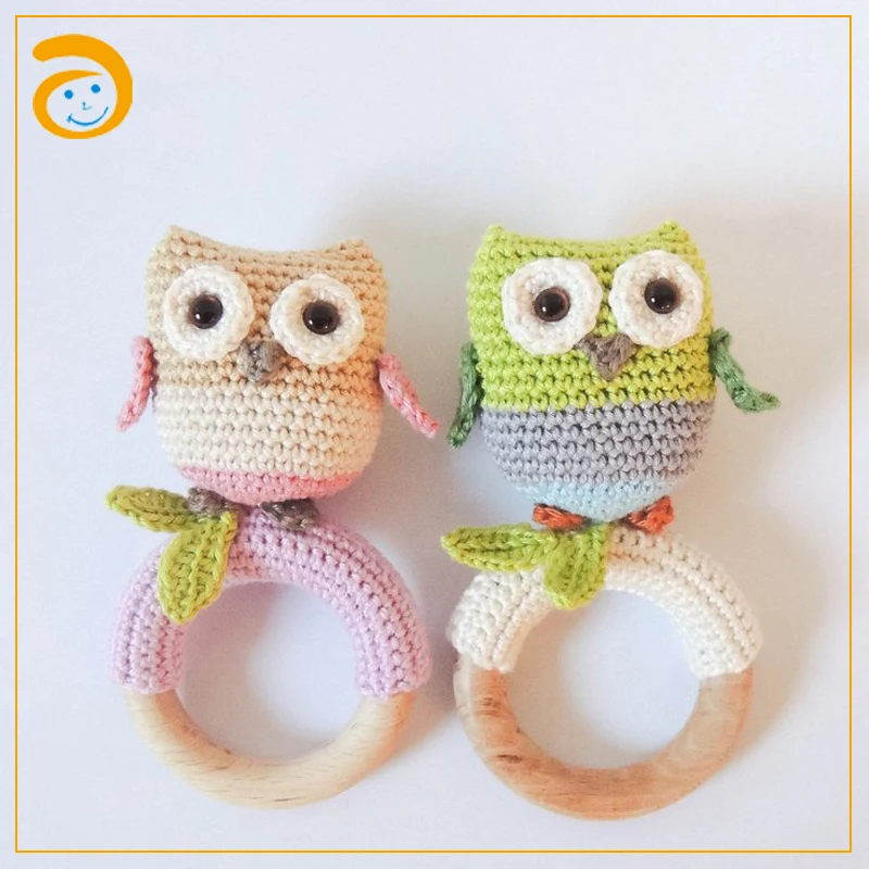 Baby Natural Wooden Toy Owl Crochet For Baby Teether (62114309308)