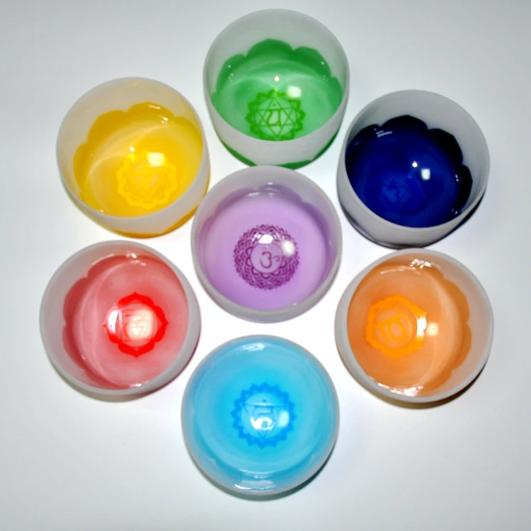 
Factory Sale Custom Design 7 chakra color crystal singing bowl set from China 
