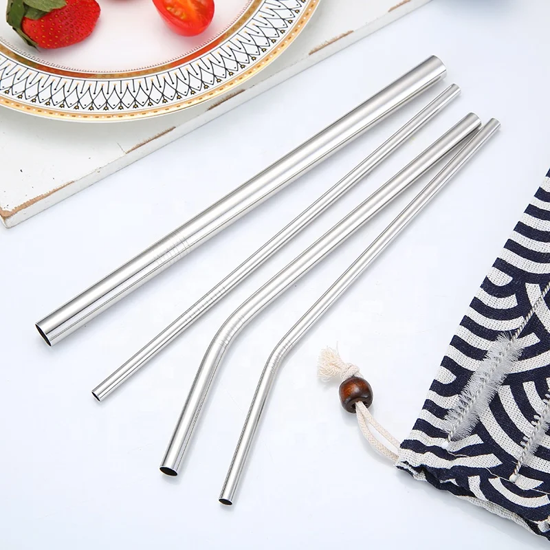 Экологичный стальной соломенный металлический соломенный набор с соломенной сумкой