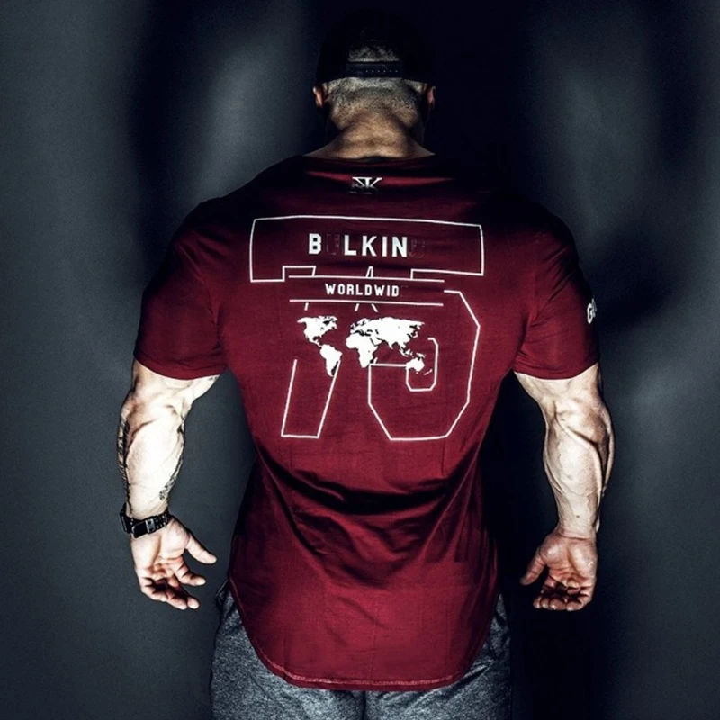 
High Quality bodybuilding muscle fitness t-shirt Cheap Compression tshirt Custom Printed Gym Clothing Men T Shirt 