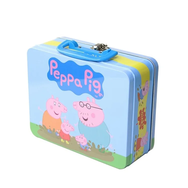 Factory supplier cartoon printed portable children lunch tin box with lock and key