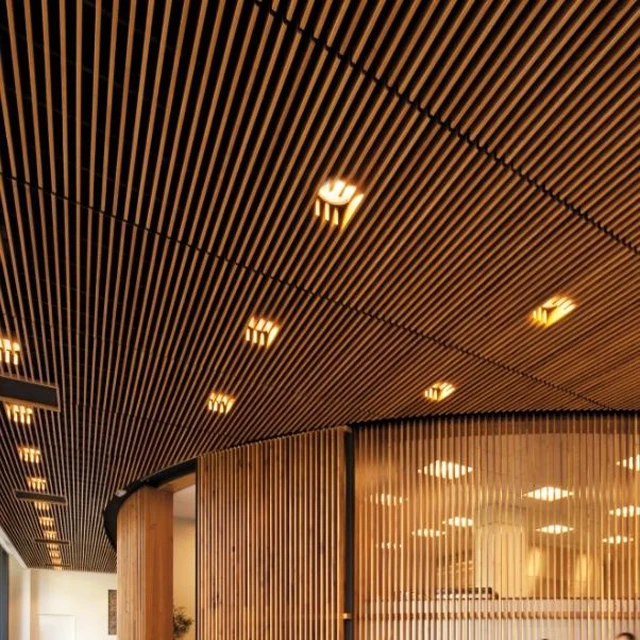 Wood Grain Aluminum Baffles Ceiling For America Shopping Mall Ceiling Designs