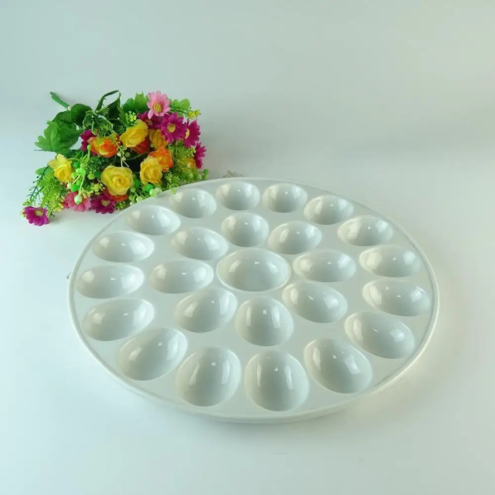 Оптовая продажа высокое качество недорогая белая керамическая тарелка для яиц круглой формы с 25