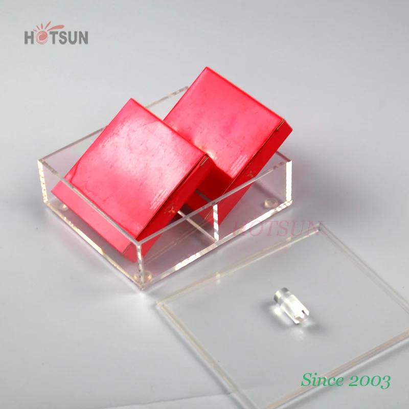 Custom 2 Compartments Organizer Bin Transparent Plastic Storage Box with Cover Lid Clear Small Acrylic Box