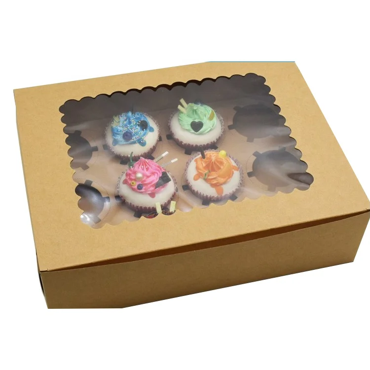 Custom design PET Window Food Grade Paper Gift Cup Cake Box