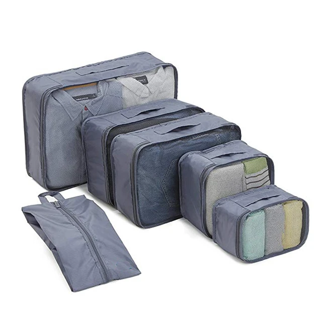 Customized 6 Set Packing Cubes Travel luggage packing cubes with Shoe Bag