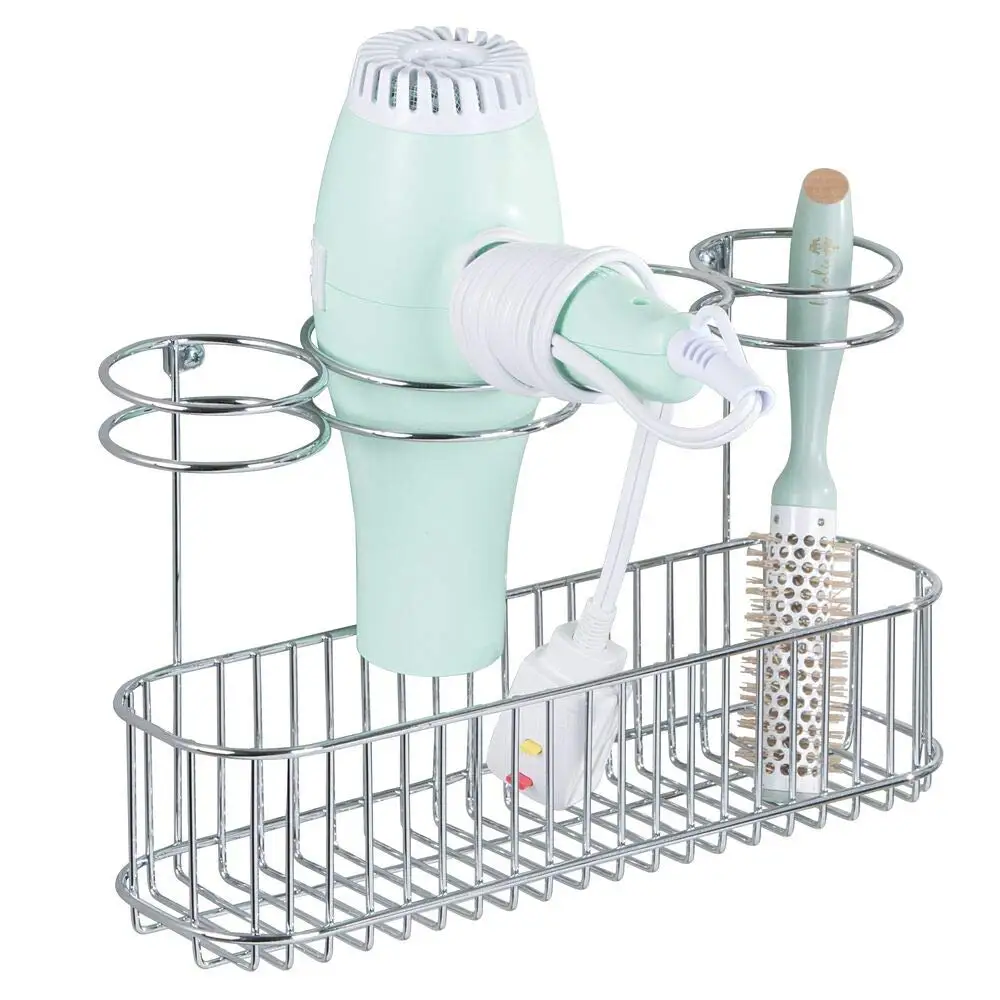 Grid Over the Cabinet Door Hair Styling Station, Metal Over Door Bathroom Hair Care Storage Basket