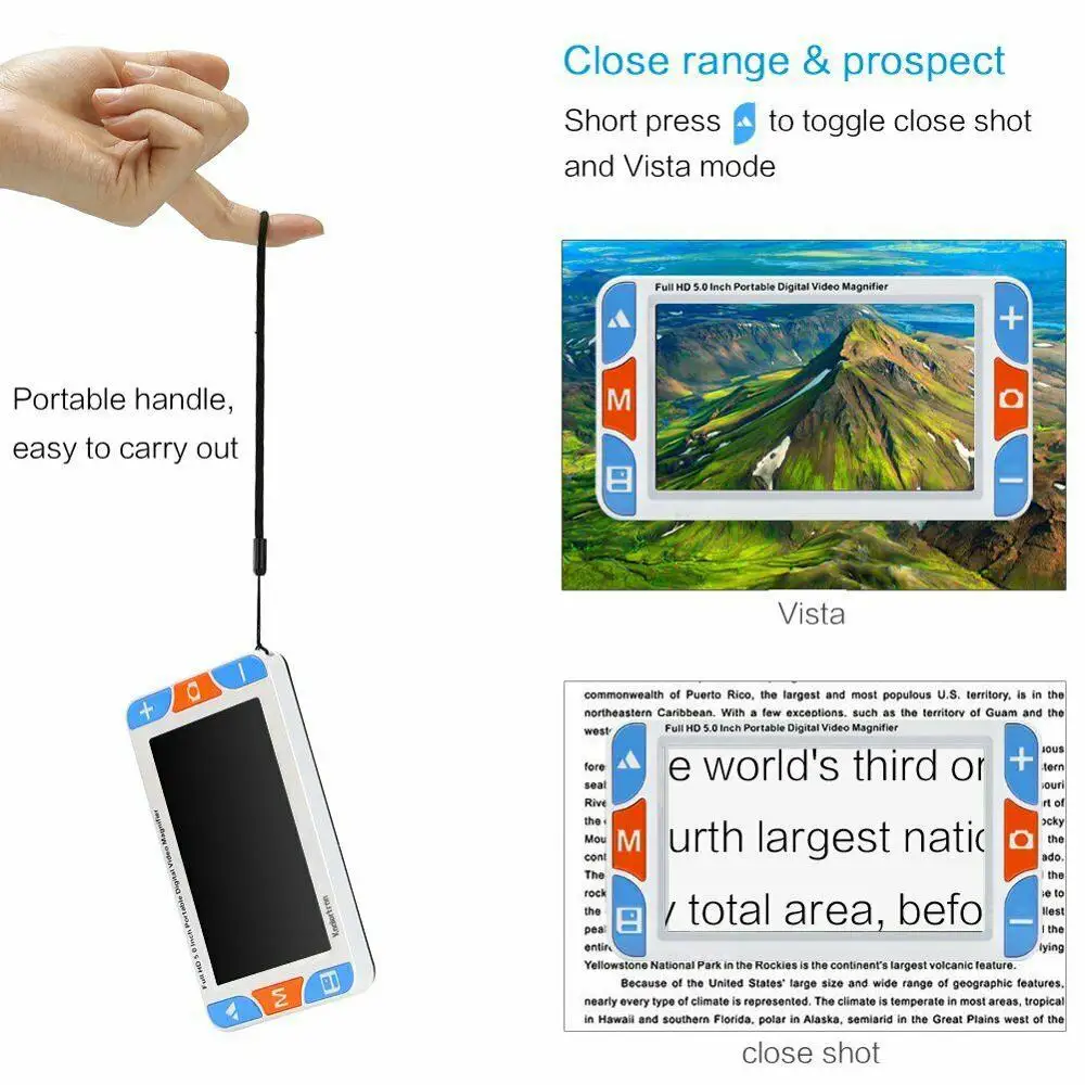 5 inch Portable Digital Magnifier  3X-48X Zoom,Dual 3 Mega-Pixel Far/Near Focus Camera Lens,Voice Prompt,Freeze etc