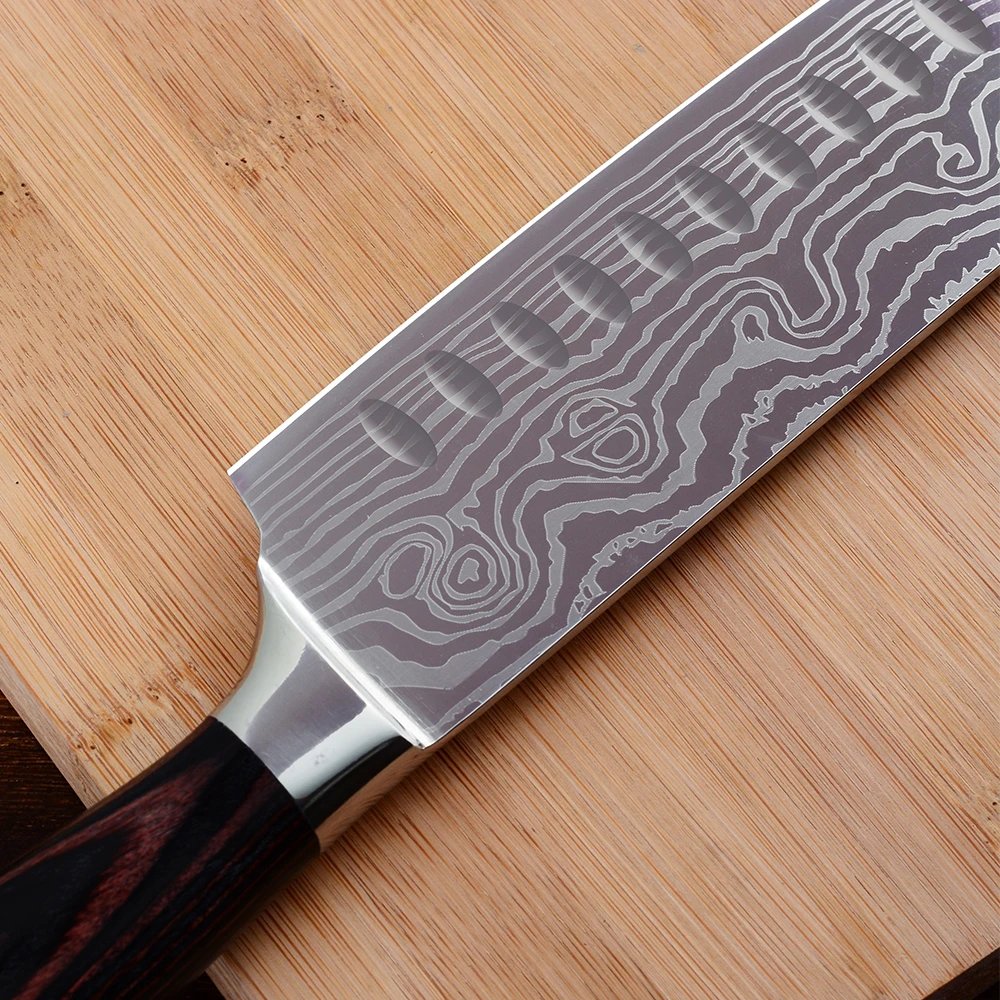 
Timhome High Carbon Stainless Steel knife withPakka Wood Handle Kitchen Santoku Knife 