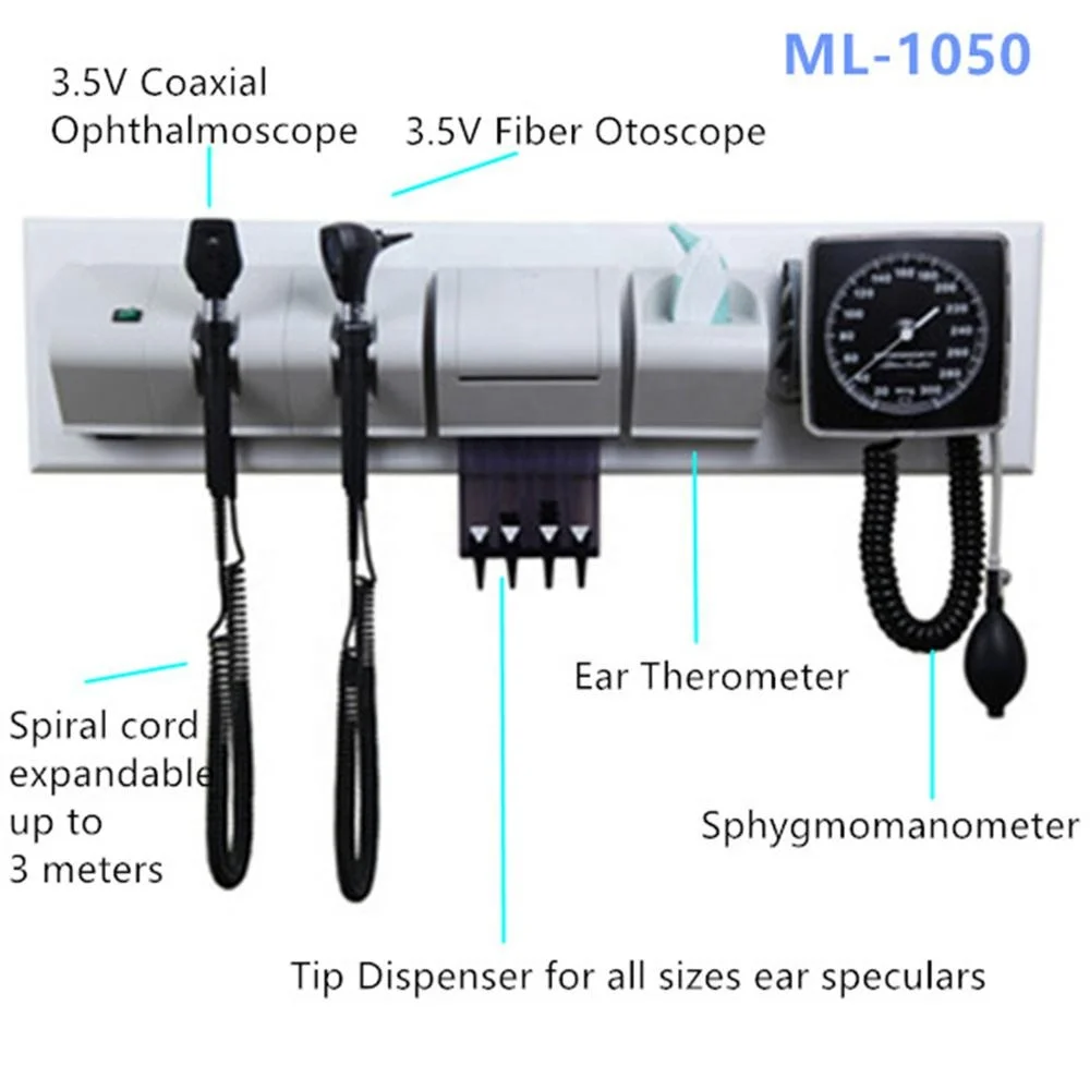 
ML-1050 Hot Sale Wall Mount ENT Products Diagnostic Set with 3.5V coaxial Ophthalmoscope Otoscope thermometer sphygmomanometer 