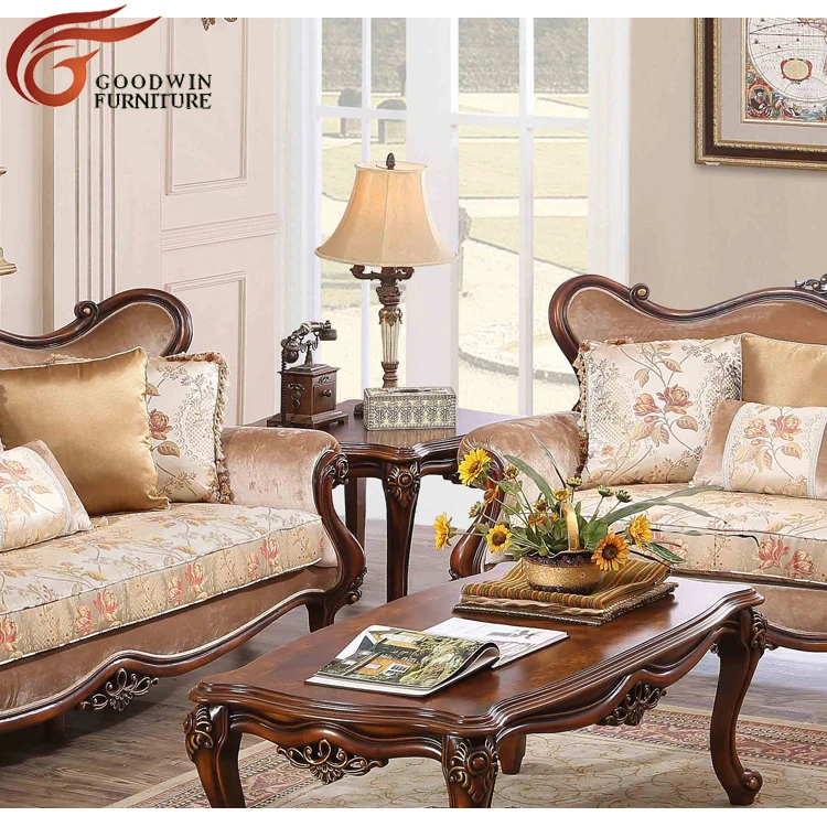France American living room sofa set wooden funiture 7 seater classic sofa set single sofa chair 9868