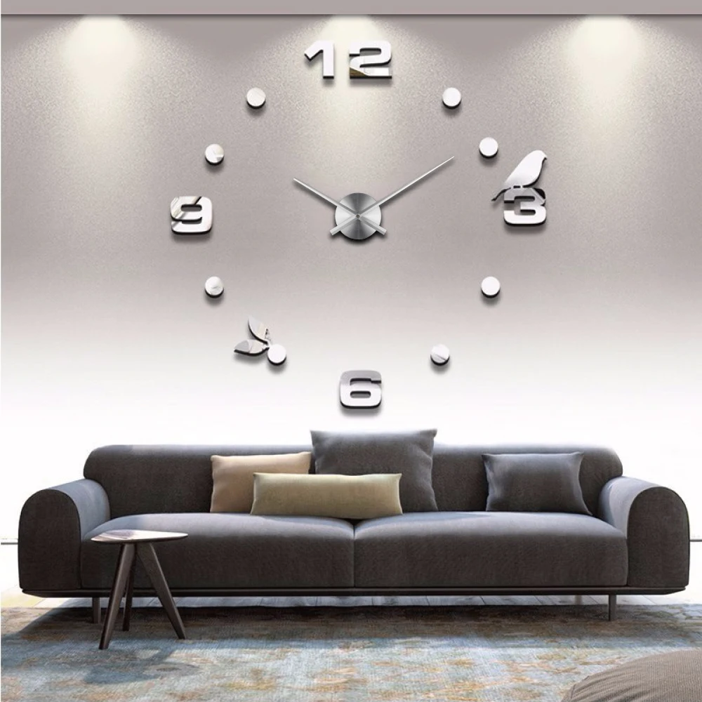 classic gifts cheap 3D DIY silver Large EVA foam  Acrylic mirror Sticker Home Living Room Decorative  Art Watch Wall Clocks