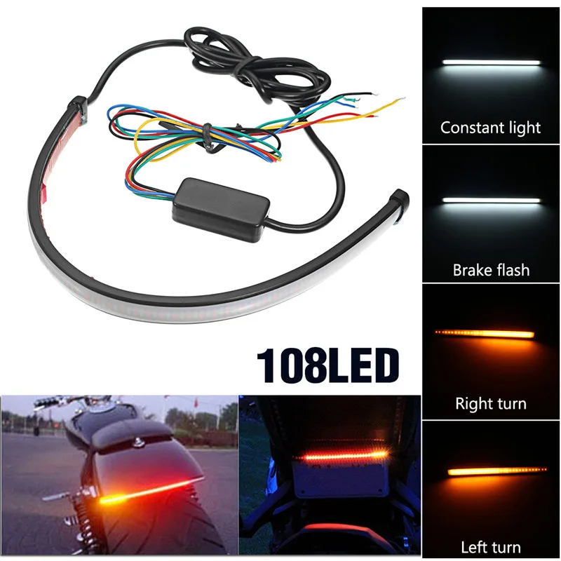30cm 108LED 3W Motorcycle Sequential Switchback Flowing LED Tail Brake Turn Signal Strip Motorcycle Lights Motorcycle Tail Light