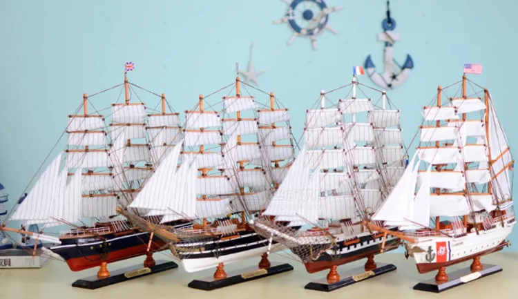 Model boat with solid wood trim