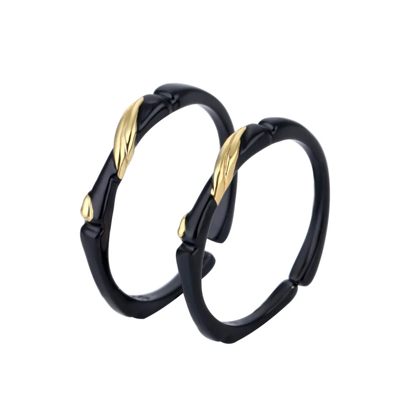 YK Original Design 925 Sterling Silver Couple Ring Green Childhood Ink Bamboo Shape Ring