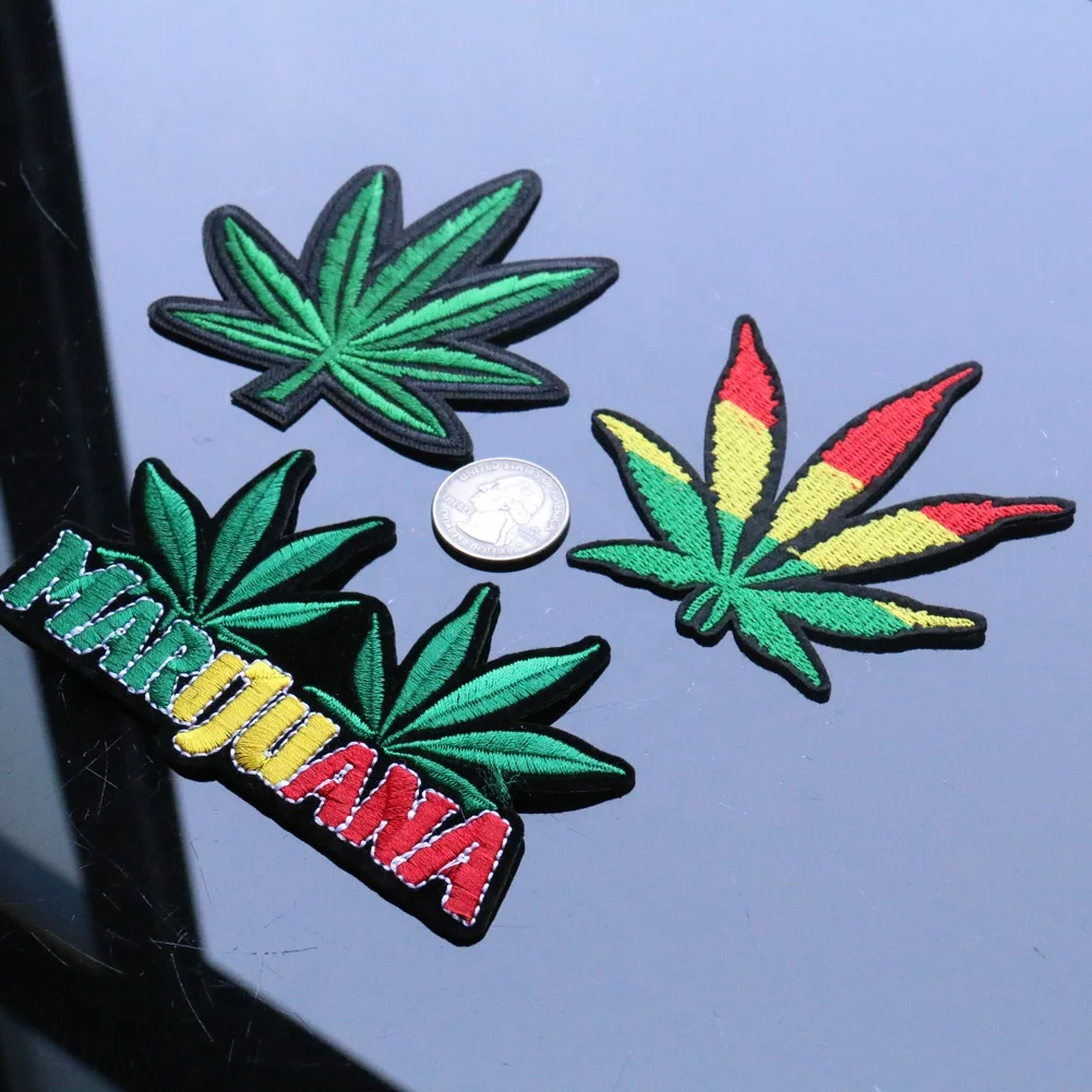 Wholesale maple Leaves Boho Hippie Pot Leaf Applique Embroidery Iron on Patch