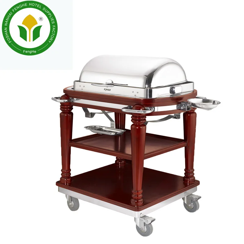 5 star equipments hotel wooden flambe cooking trolley