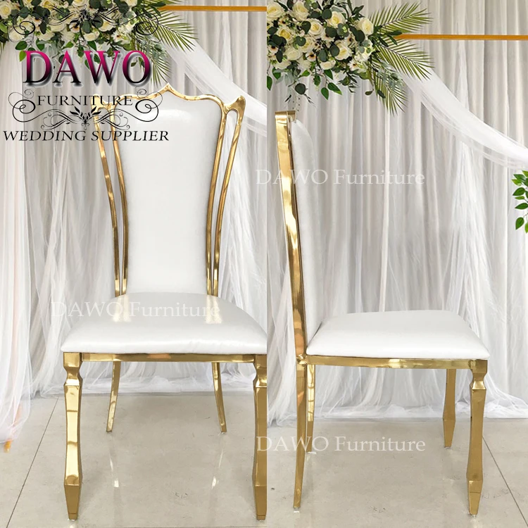 low price gold stainless steel banquet chair with white pu leather
