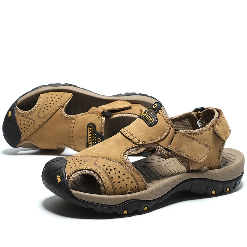 Нескользящие сандалии для мужчин; Повседневные кожаные уличные ботинки для пешего туризма