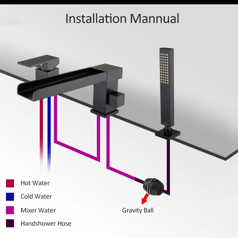 Matte Black Waterfall Bathtub Faucet With Pull Out Hand Shower Single Lever Mixer Tap Waterfall Basin Faucet Tap