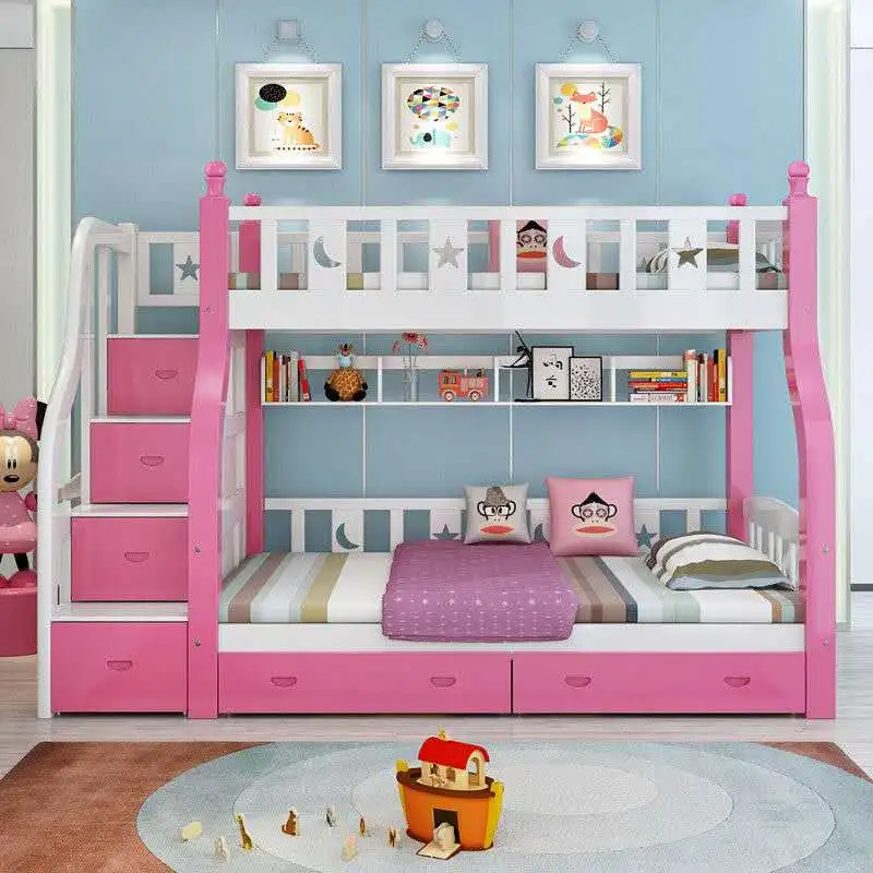 Colorful Pine Solid Wood Convertible Multifunction Wooden Children Dormitory Bunk Bed Kids Bunk Bed With Slide