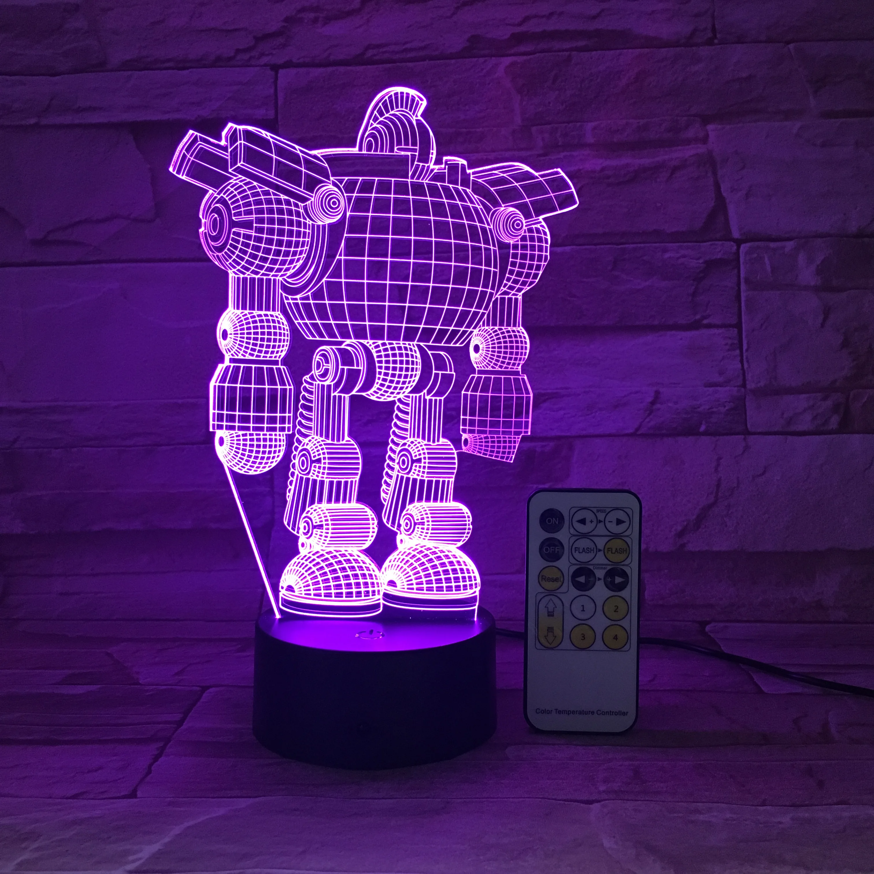 
Promotional Gifts Remote Control Robot Shape 3D LED Optical Visual Illusion Lamp Acrylic Night Light For Shop 