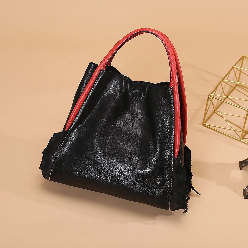 New Design European And American Style Dumpling Ruffles Lining Genuine Leather Women Handbag Handles Bag Manufacturer