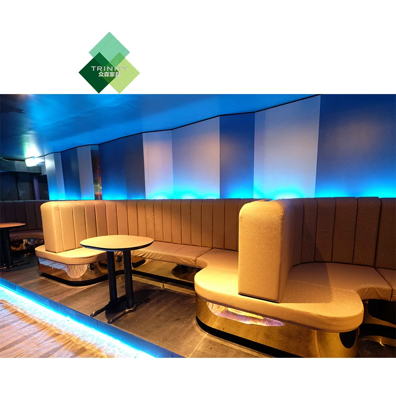 hign end modern fixed white fabric stainless steel booth furniture sofa sets for night club restaurant