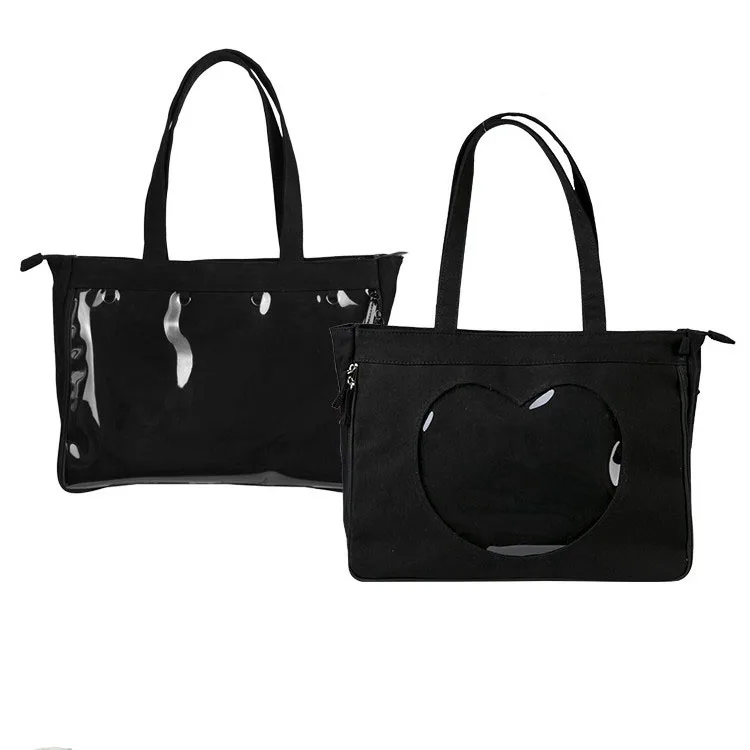 
Custom Transparent Heart Window Tote Bags Ladies Shoulder Bag Fashion Canvas custom ita bag 