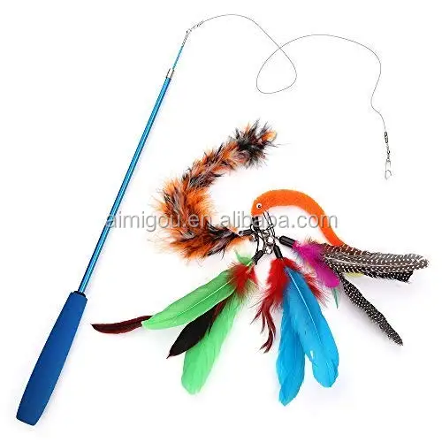 Colorful New Design Fishing Rod Cat Feather Wand Cat Teaser Stick Toy