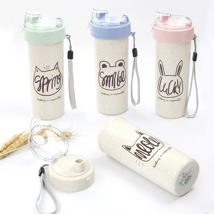 Hot Sale BPA Free Wheat Straw Unique Water Drinking Bottle Plastic Shaker For Adult