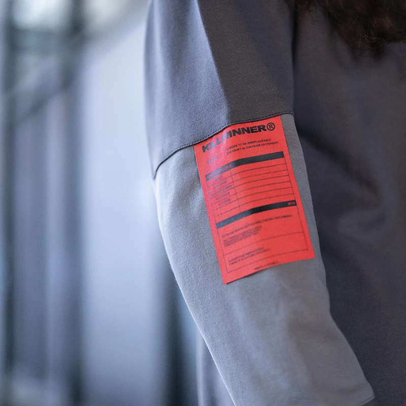 Killwinner spring and autumn round neck tshirts street tide casual grey stitching cotton long sleeve t shirt for man