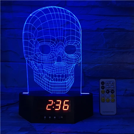 Skull Shape Lamp 3d Alarm Clock LED-hologramm Holiday Decoration Gift