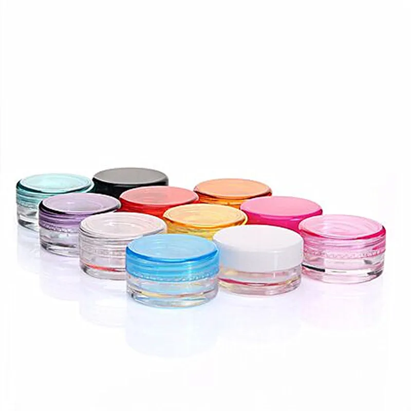 3ml clear plastic small jar nail art glitter powder 3 g pill jar with colorful caps