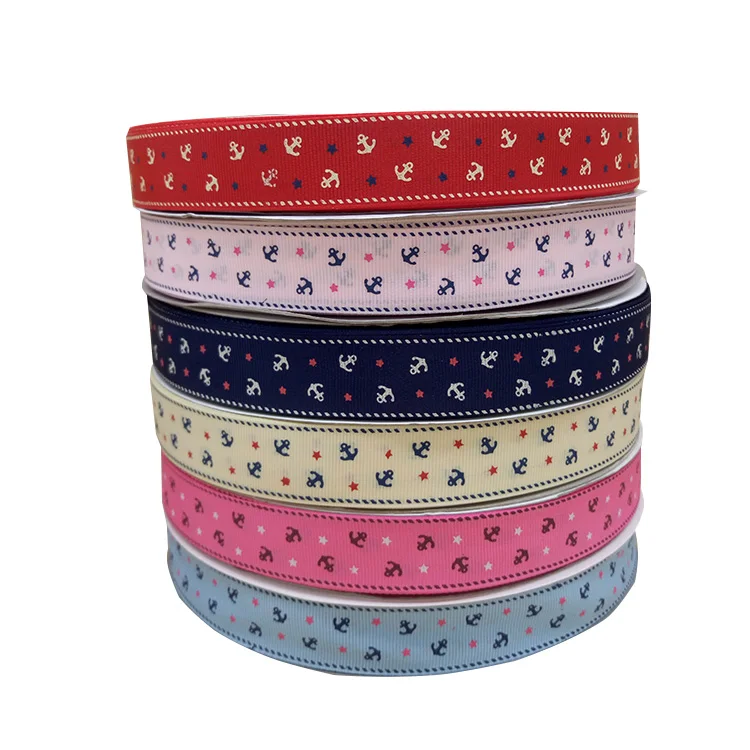 DEM оптовая продажа пользовательские 1 дюймов красочные печатные grosgrain ленты с морскими якорями дизайн