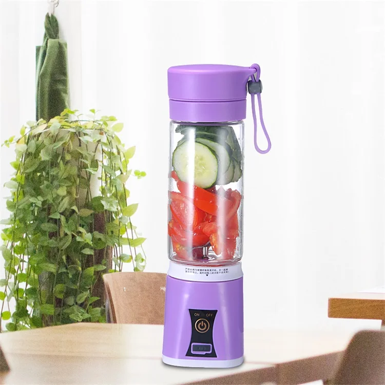 
Customized Multifunction Colourful Glass Usb Rechargeable 6 Leaf Knife Electric Juicer Bottle Drinking 