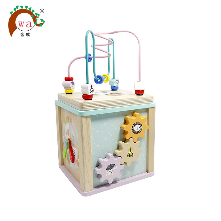 5 in 1 Multifunction wooden wired beads maze educational learning cube toy