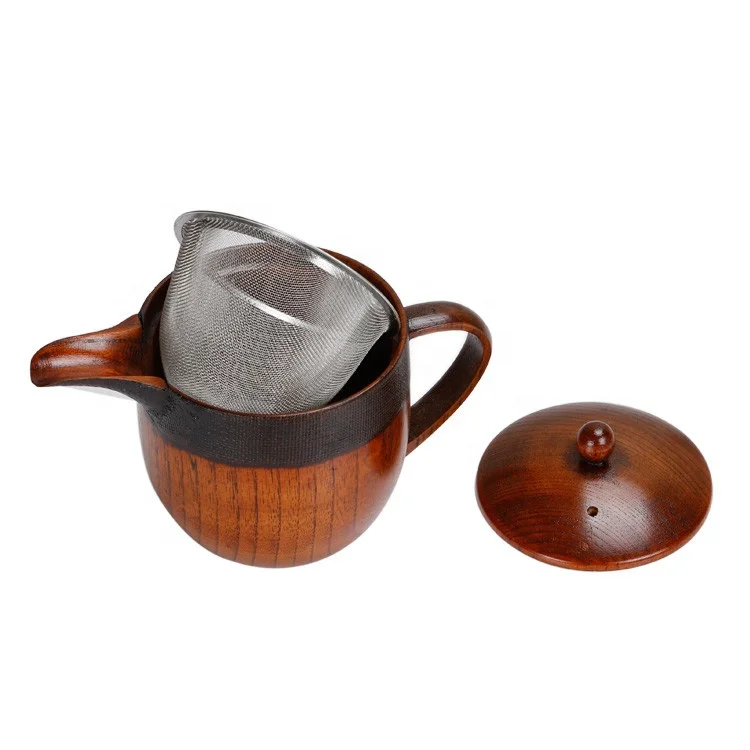Traditional Japanese Style Handmade Medium Jujube Wood  Coffee  Tea Pot