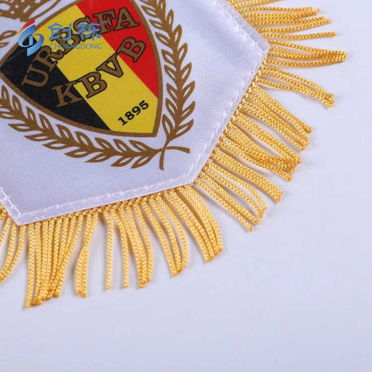 Free sample factory maker satin polyester shield shape sports custom  football club pennant flag