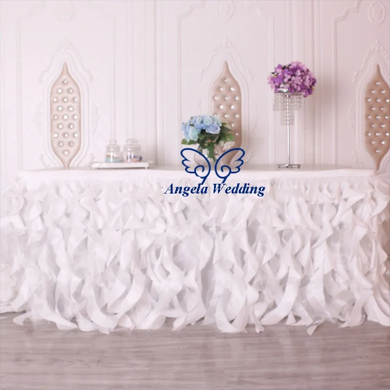 SK011A популярная Свадебная тафта цвета слоновой кости и органза кудрявая ива 6 футов прямоугольная Банкетная скатерть