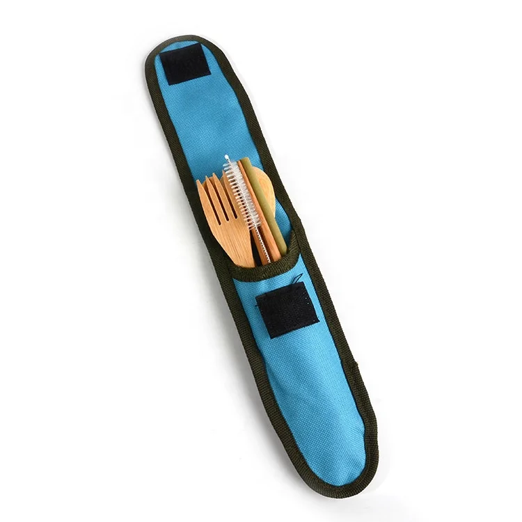 Reusable Cutlery Wooden Bamboo Tableware Flatware Knife Fork Spoon Travel Set