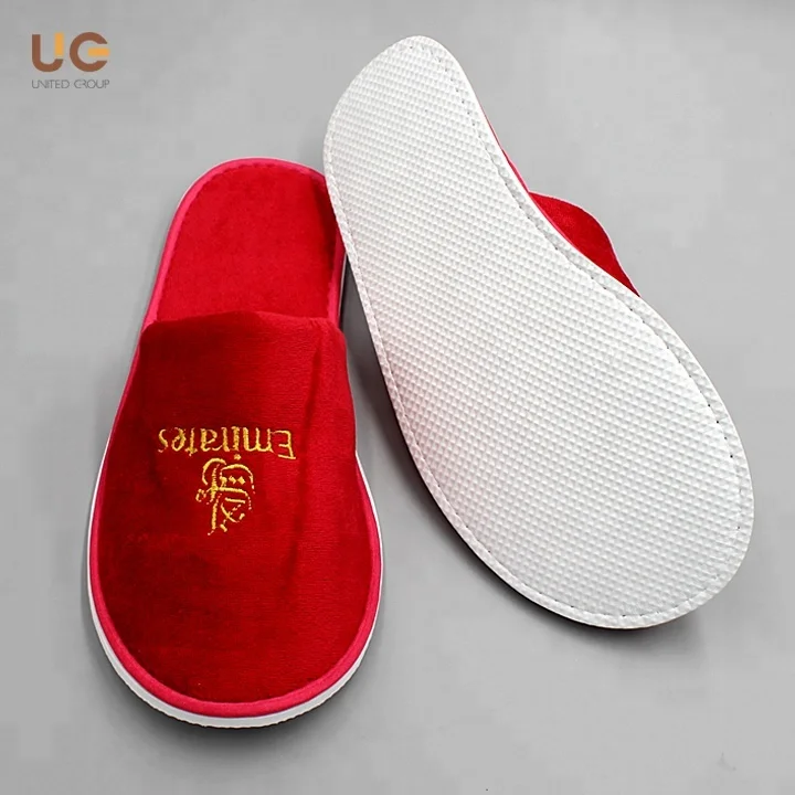 Red color cotton velour slipper with golden embroidery women fancy slippers