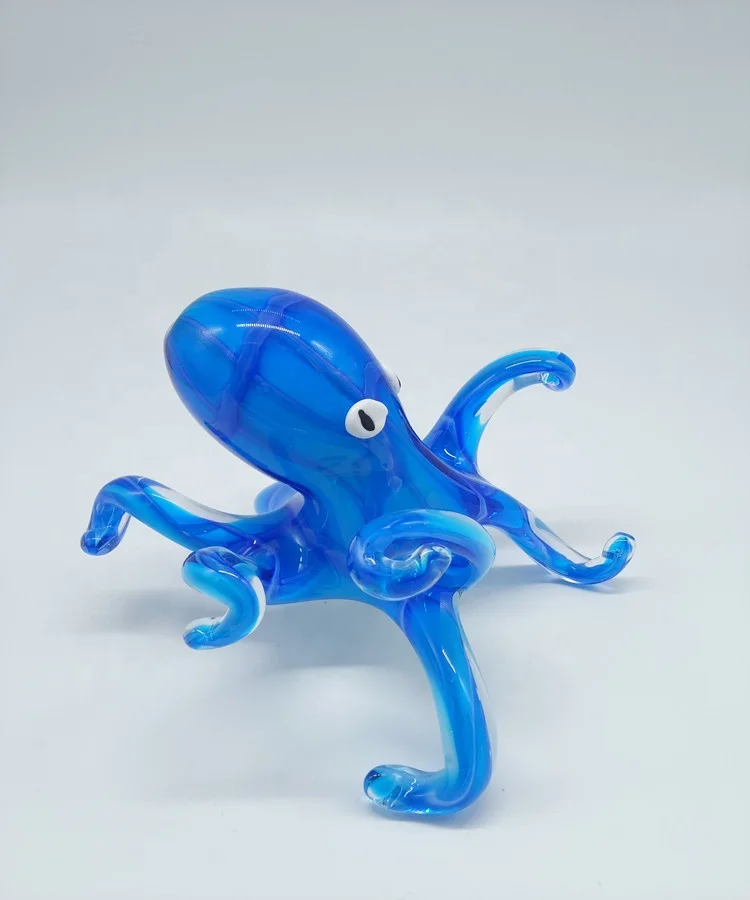 Hand Blown Animal Glass Art Blue Octopus