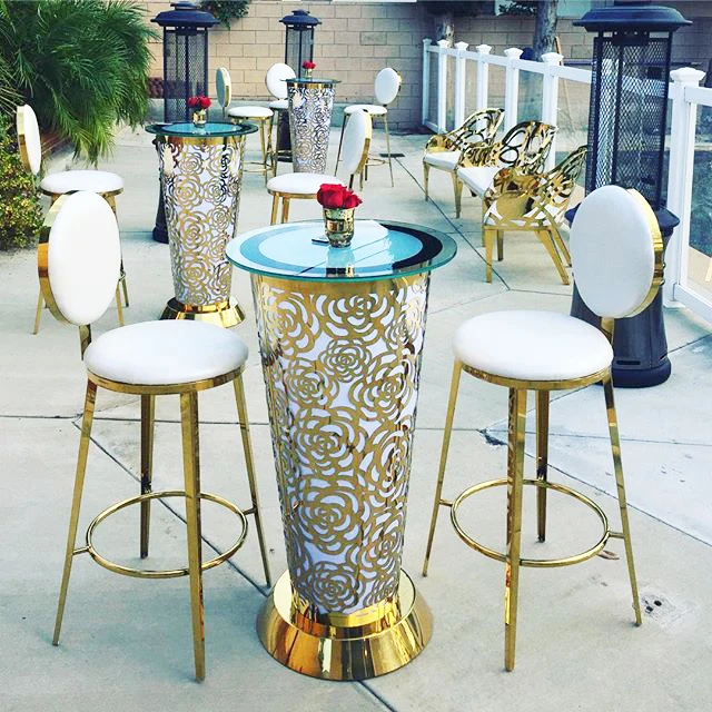 colorful LED light gold high table cocktail bar table for party  and wedding