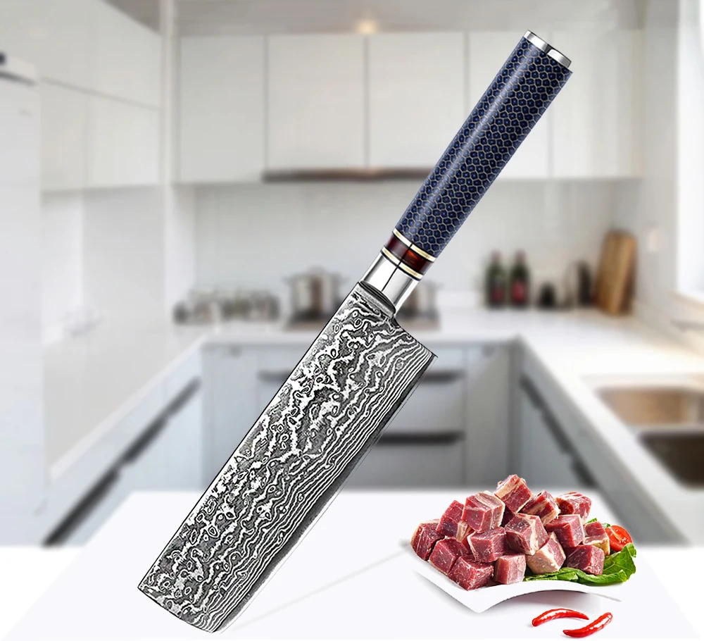 Nakiri Usuba  Vegetable Knife Damascus Steel 7 Inch High Carbon 67 Layers VG 10 Damascus Gyutou Kitchen Knives