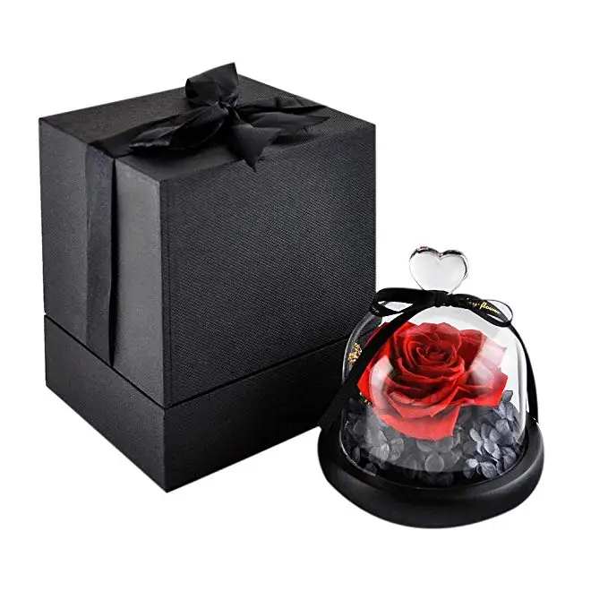 Beautiful Preserved Rose in Glass Dome flower arrangement Home Decoration