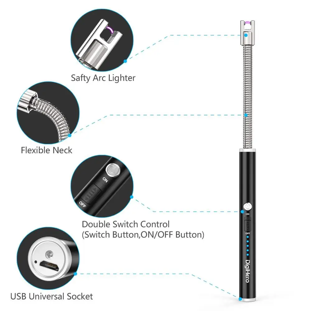 Usb Lighter Rechargeable,single Arc Spark Electronic BBQ USB Cigarette Lighter Metal Windproof Gift Box Package