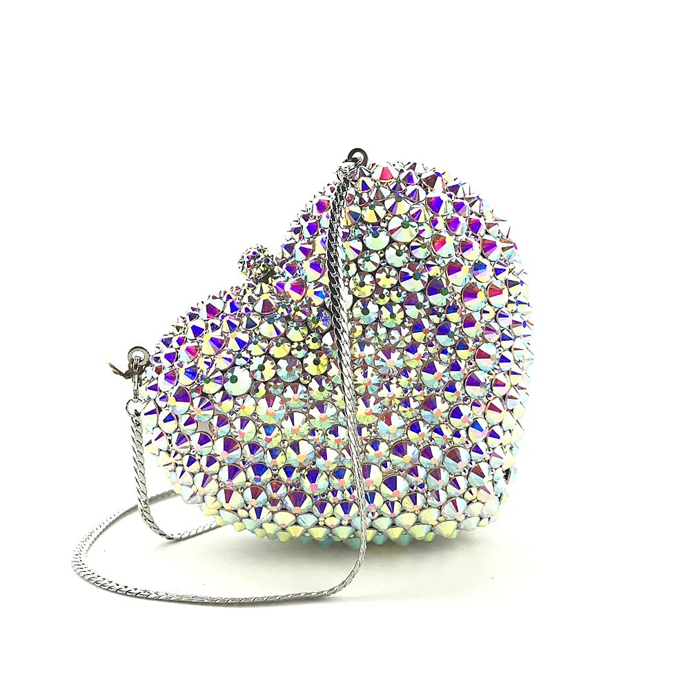 
OC3560 Guangzhou handmade heart shape crystal custom clutch purse 