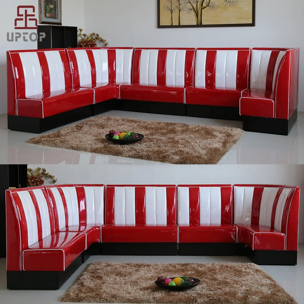 (SP-KS269) Vintage 50s Retro Style Leather Booth Seating Sofa For Restaurant